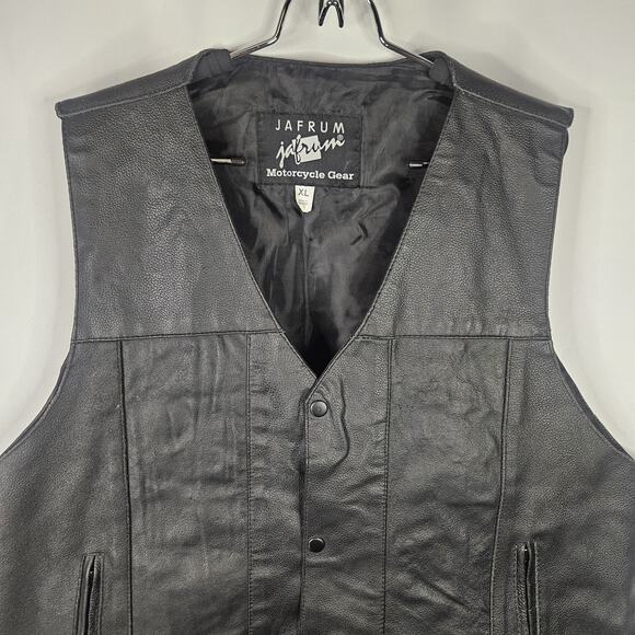 Jafrum Motorcycle Biker Black Leather Vest Side Laces Mens XL Inner Zip Pockets - Picture 2 of 9